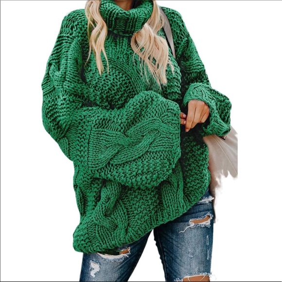 Cable Oversized Casual Turtle Neck Sweater